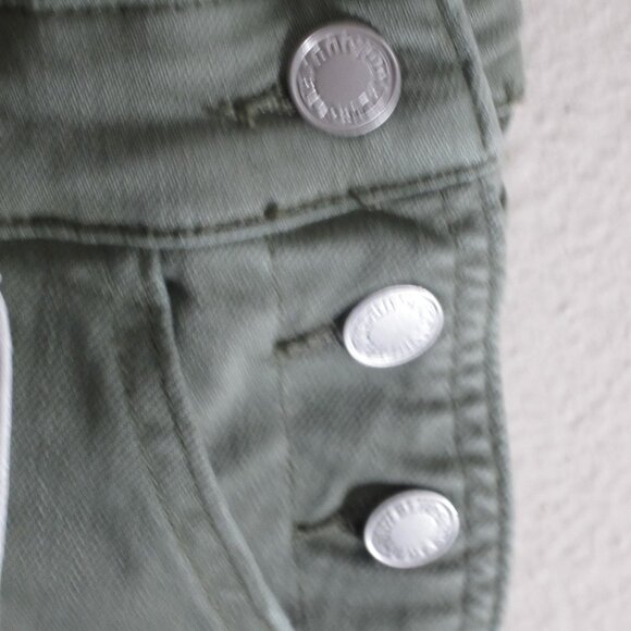 Judy Blue Weekend Ready Army Green Distressed Overall Skirt with Silver … - Picture 9 of 11